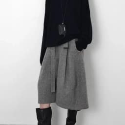 Autumn Winter Fashion Woolen Cropped Pants Women High Waisted Pleated Wide Leg Pants Solid Color Office Lady Belt Trousers 752A