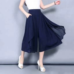 Elastic High Waist Slim Elegant Chiffon Capris Female Pants Skirts Women Summer Wide Leg Medium Long Leisure Loose Trousers