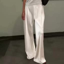 Chic Satin Wide Leg Dress Pants Women's Stylish Elastic Waist Loose Fit Long Trousers for Streetwear Work Solid Color
