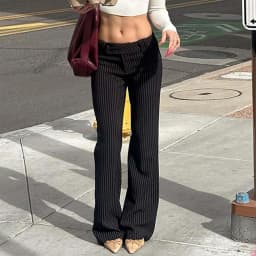 2000s Clothes Y2k Low Rise Boot Cut Trousers Woman Casual Black Striped Trousers Streetwear Sexy Basic Office Lady Flare Pants