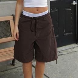 American Retro Y2K Cargo Jean Shorts Women Harajuku Drawstring Low Rise Baggy Denim Shorts Cyber Grunge Jorts Vintage Streetwear