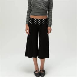 Women Fold Over Waist Gaucho Pants Low Rise Cropped Wide Leg Capri Pants Summer Foldover Culottes Yoga Pants Pajama Bottoms