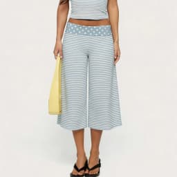 Women Fold Over Waist Gaucho Pants Low Rise Cropped Wide Leg Capri Pants Summer Foldover Culottes Yoga Pants Pajama Bottoms