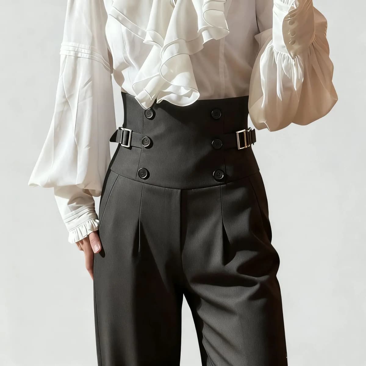 Spring Autumn Lolita Black Versatile High Waist Long Pants Y2K Vintage Trousers Court British Style Straight Pants for Women