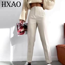 HXAO Office Wear Women'S Formal Pants Pleated High Waist Pants For Women Casual White Cropped Trousers Blackpink Woman Pants