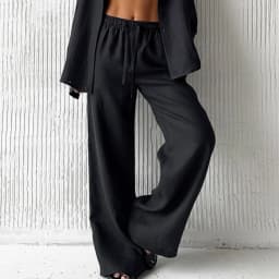 Elegant Cotton Linen Baggy Pants Fashion Women High Waist Drawstring Pocket Loose Wide Leg Pant Casual Streetwear New Trousers