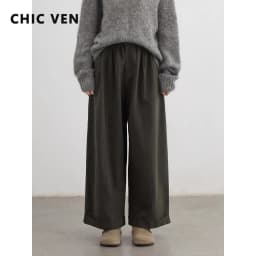 CHIC VEN Women Pants High Waist Loose Solid Wide Leg Casual Female Trousers Elastic Waist Folding Pants Autumn Winter 2025