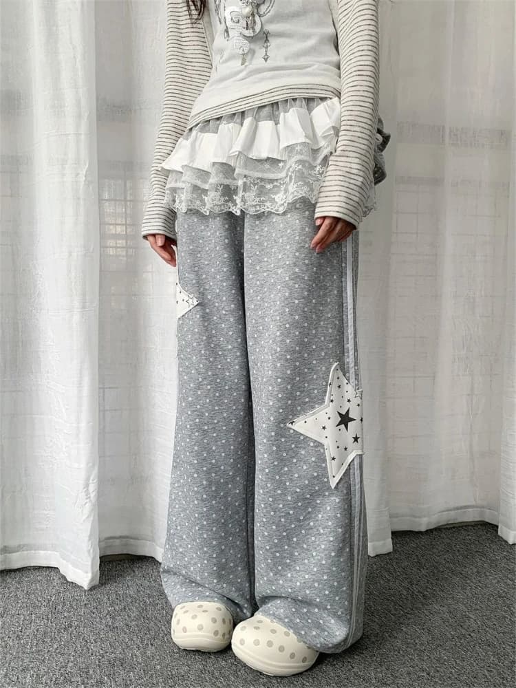 Y2k Aesthetics Preppy Style Straight Pants Polka Dot Star Patchwork Casual Pantalones Mujer Punk Harajuku Loose Women's Clothing