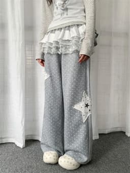 Y2k Aesthetics Preppy Style Straight Pants Polka Dot Star Patchwork Casual Pantalones Mujer Punk Harajuku Loose Women's Clothing