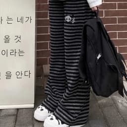 Harajuku Cartoon Embroidery Pants Women Kawaii Striped Loose Casual Korean Trouser Y2K Subculture Vintage Female Wide Leg Pants