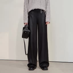 AMII Pants For Woman 2026 Winter New Minimalist Commuter PU Leather Loose Wide-leg Pants Casual Office Lady Trousers 12524063
