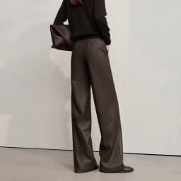 AMII Pants For Woman 2026 Winter New Minimalist Commuter PU Leather Loose Wide-leg Pants Casual Office Lady Trousers 12524063