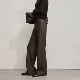 AMII Pants For Woman 2026 Winter New Minimalist Commuter PU Leather Loose Wide-leg Pants Casual Office Lady Trousers 12524063