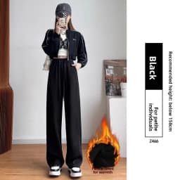 Afashion Thickened Fleece High Waist Warm Banana Narrow Style Sports Wide Leg Pants Women Autumn Winter Loose Casual Straight Lo