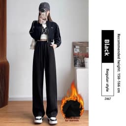 Afashion Thickened Fleece High Waist Warm Banana Narrow Style Sports Wide Leg Pants Women Autumn Winter Loose Casual Straight Lo