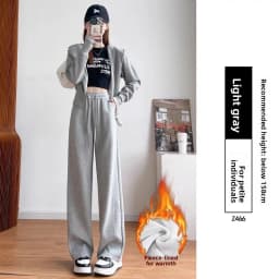 Afashion Thickened Fleece High Waist Warm Banana Narrow Style Sports Wide Leg Pants Women Autumn Winter Loose Casual Straight Lo