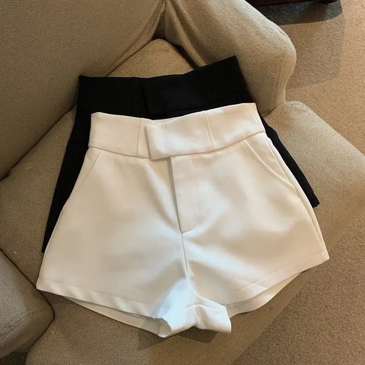 Afashion High Waist White Suit Shorts Women's Casual Wide Leg Pants Straight Cut Slimming Summer New Style Korean Style Comm