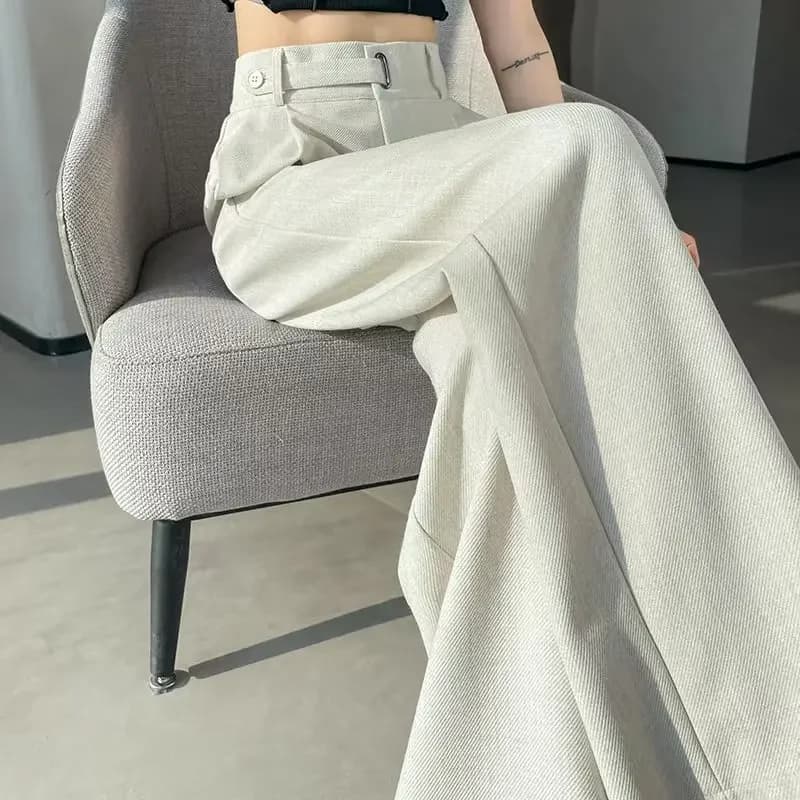 Seoulish Spring Summer Elegant Button Women's Wide Leg Pants 2025 New High Waist Solid Casual Loose Straight Trousers for Womens
