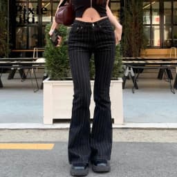 PixieKiki 2000s Clothes Y2k Low Rise Boot Cut Jeans Woman Casual Black Striped Denim Trousers Streetwear Flare Pants P77-FC43