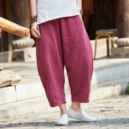 Johnature 2025 Summer Autumn Loose Vintage Pants New Women Solid Color Elastic Waist Pockets Ramie Ankle-Length Pants