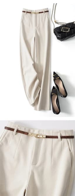 CGC Korean Fashion High Waist Loose Wide Leg Pants Women Woolen Trousers Simple Solid Straight Baggy Pants Casual Jogging Pants