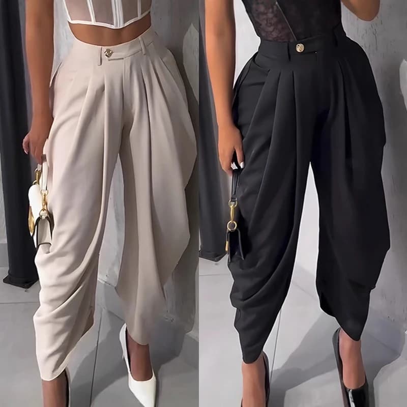 2026 Trend Mid Waist Women's Cargo Harem Sweat Pants with Ruched Design Casual Street Style Trousers Office Ladies Work Trousers