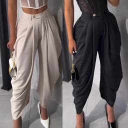 2026 Trend Mid Waist Women's Cargo Harem Sweat Pants with Ruched Design Casual Street Style Trousers Office Ladies Work Trousers