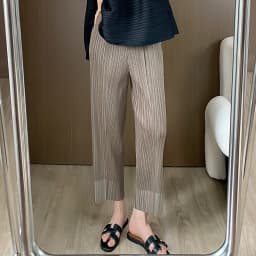 Miyake Pleated Straight Leg Pants, Women's Elastic Waist Cropped Pants, Casual and Versatile Small Leg Pants