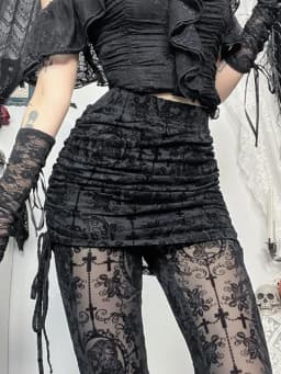 AltGoth Gothic Dark Flocking Pants Women Streetwear Aesthetic Emo Alt Grunge See Through Lace-up High Waist Flare Pants Female