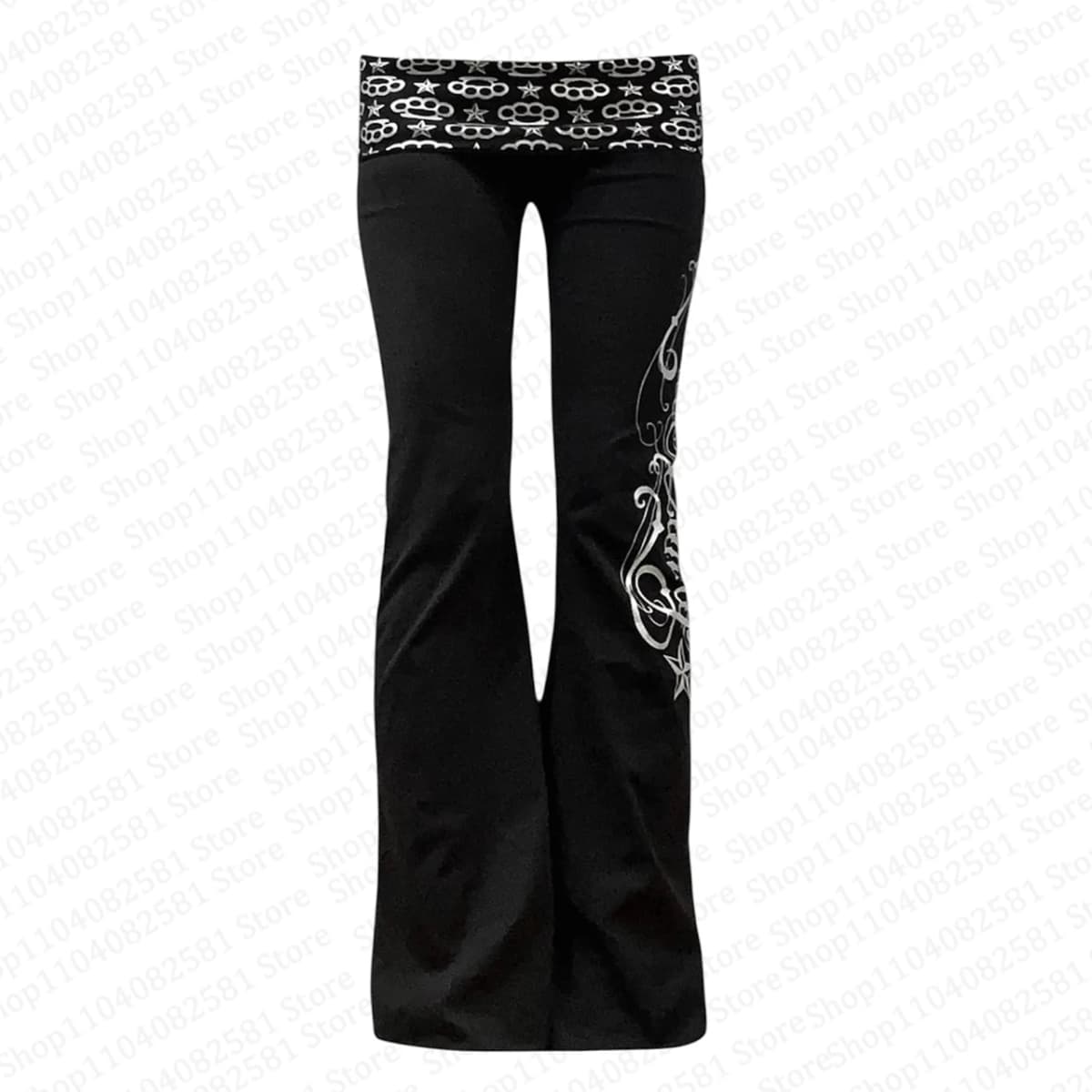 Y2K Gothic Sweet and Fashionable American Retro 2000s Letter Printed Bellbottom Pants Hip Hop Street Cool Girl Dress Emo punk