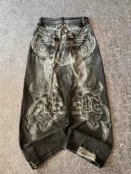 Hip Hop American Y2K Women Jeans High Street Vintage Gothic Print Fashion Casual Couple Wide-leg Pants Unisex Punk Work Pants