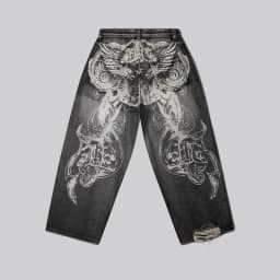 Hip Hop American Y2K Women Jeans High Street Vintage Gothic Print Fashion Casual Couple Wide-leg Pants Unisex Punk Work Pants