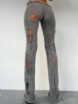 Weird Puss Knit Irregular Ripped Pants Women Autumn Trend Fashion Sexy Hottie Wild Solid Hip-Hop Street Clubwear Skinny Bottom