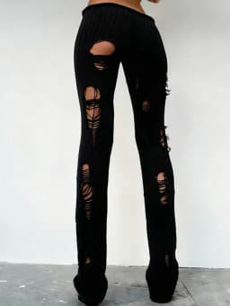 Weird Puss Knit Irregular Ripped Pants Women Autumn Trend Fashion Sexy Hottie Wild Solid Hip-Hop Street Clubwear Skinny Bottom