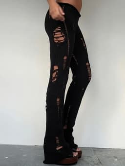Weird Puss Knit Irregular Ripped Pants Women Autumn Trend Fashion Sexy Hottie Wild Solid Hip-Hop Street Clubwear Skinny Bottom