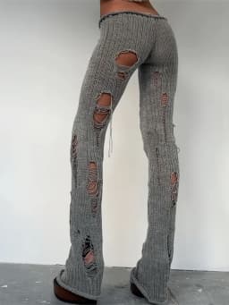 Weird Puss Knit Irregular Ripped Pants Women Autumn Trend Fashion Sexy Hottie Wild Solid Hip-Hop Street Clubwear Skinny Bottom