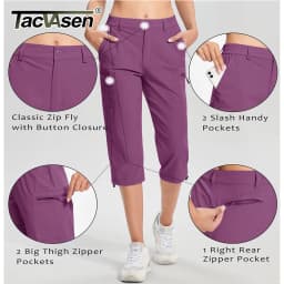 TACVASEN Summer Quick Dry Hiking Capri Shorts Womens Athletic Cargo Shorts 3/4 Below Knee Length Outdoor Riding Nylon Shorts