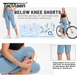TACVASEN Summer Quick Dry Hiking Capri Shorts Womens Athletic Cargo Shorts 3/4 Below Knee Length Outdoor Riding Nylon Shorts
