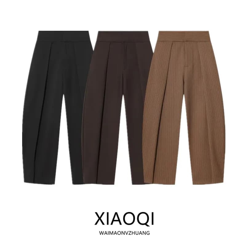 Spring 2026 Women's Commuter Balloon Pants Casual Trousers mid High Waist Zipper Fly Pleated Long Pants Fashionable New Arrival