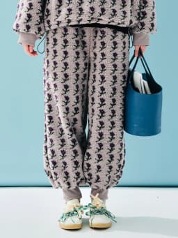 imakokoni Grey Purple Lamb Wool Pants Women's Winter with Thick Velvet Design and Small Flower Shrink Mouth Pants