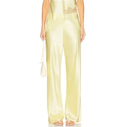 Women Satin Wide Leg Flowy Pants Silk Casual Dressy Long Dress Pants Elastic Solid Color Satin Pant Waisted Trousers