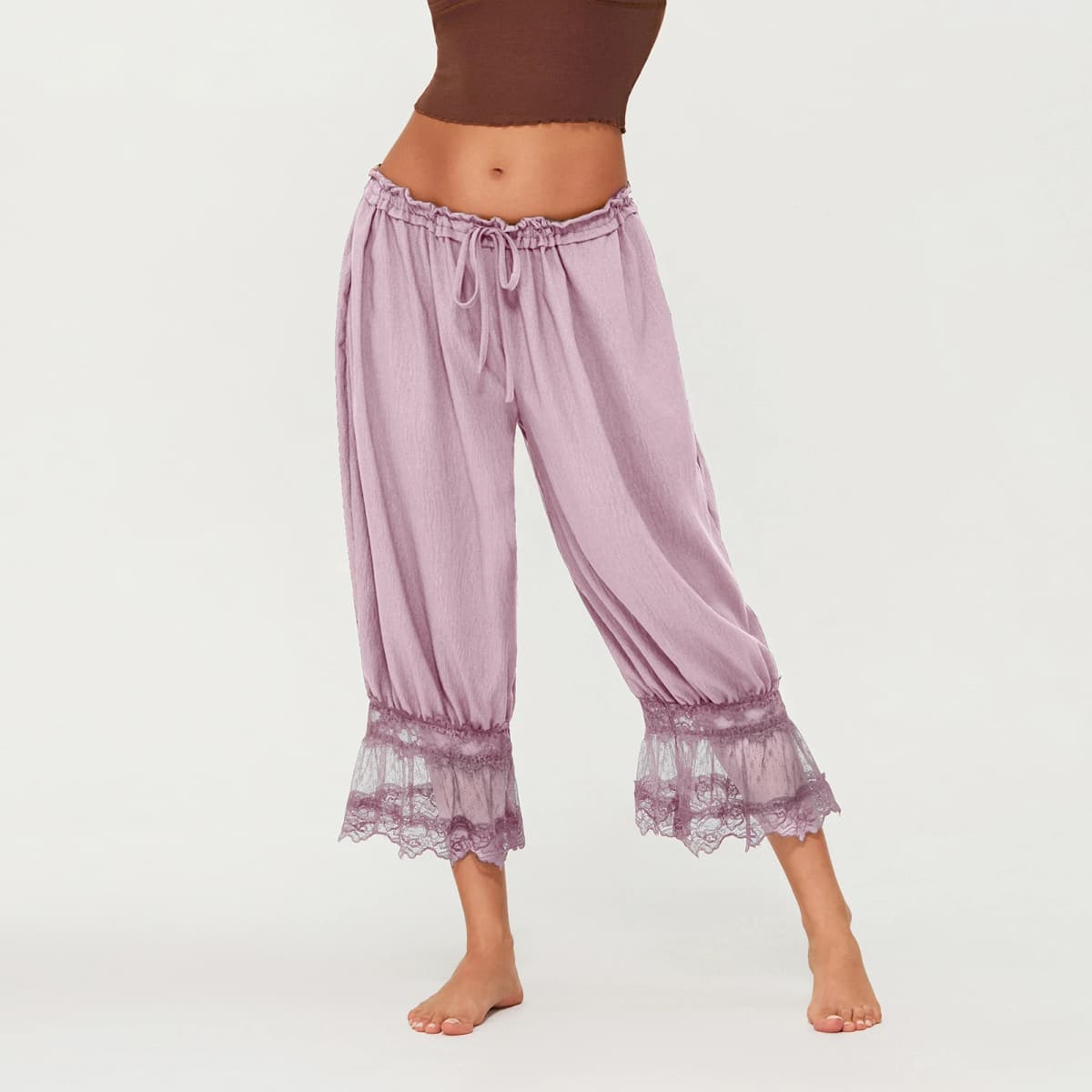 Women Summer Y2K Vintage Lace Trim Pants Pettipants Long Bloomers Pants Under Dress Pantaloons Cute Ruffles Pumpkin Pants