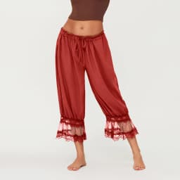 Women Summer Y2K Vintage Lace Trim Pants Pettipants Long Bloomers Pants Under Dress Pantaloons Cute Ruffles Pumpkin Pants