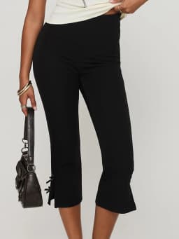 Women Bow Decor Capri Pants Chic Fashion Solid Color Slim Fit Cropped Pants Summer Casual Stretch Leggings Ladies High Street