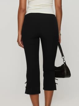 Women Bow Decor Capri Pants Chic Fashion Solid Color Slim Fit Cropped Pants Summer Casual Stretch Leggings Ladies High Street