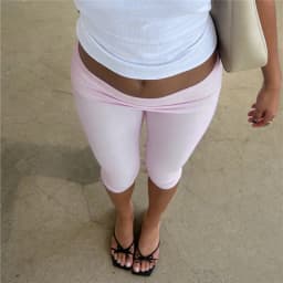 Women Y2K Low Rise Fold Over Waistband Capri Leggings Slim Fit High Stretch Yoga Pants Casual Streetwear Summer Workout Capris