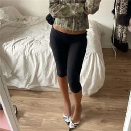 Women Y2K Low Rise Fold Over Waistband Capri Leggings Slim Fit High Stretch Yoga Pants Casual Streetwear Summer Workout Capris