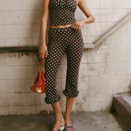 Low Rise Elastic Waist Capri Pants Women Y2k Knee Length Cropped Leggings 00s Summer Dot Print Crop Tights Bottoms Streetwear
