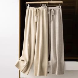 2026 Autumn Winter New  Women's High Waist Belted Pure Color Center Line Wide Leg Pants Casual Versatile Knitted Straight Leg...