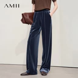 AMII Women's Pants Wide-leg Solid Knitted Pants Casual Woman Trousers 2025 Autumn New Retro Versatile Ladies Clothing 12523110